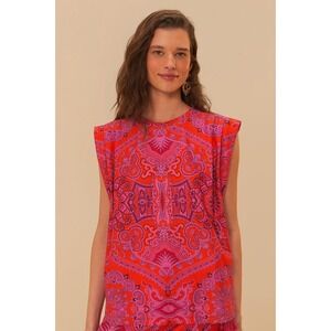 Farm Rio NWT‎ Red Paisley Scarf Shoulder Pad Blouse Size Small